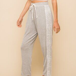 HEM & THREAD Grey Stripe Lounge Pants with Lace Side Detail